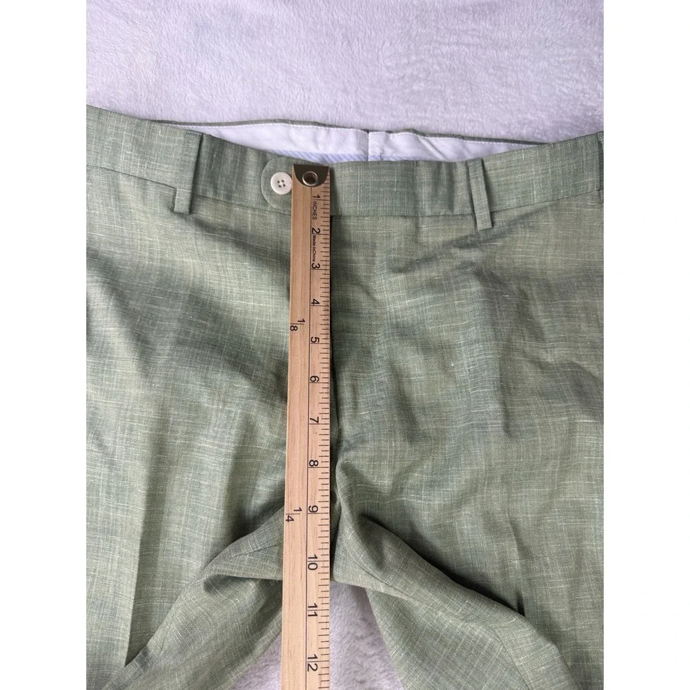 6 East Dress Pants Size 34 Green Modern Fit Wool Silk Linen Made in Italy RARE